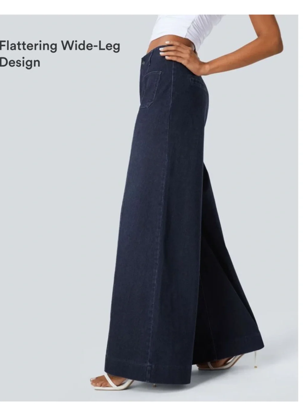 NWT HALARA Flex™ High Waisted Pockets Washed Casual Wide Leg Jeans Deep Indigo S
